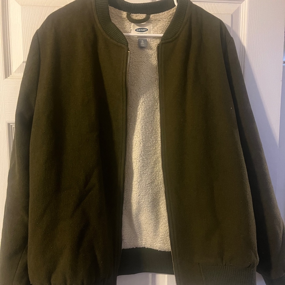 Olive Green Jacket with Sherpa Lining
